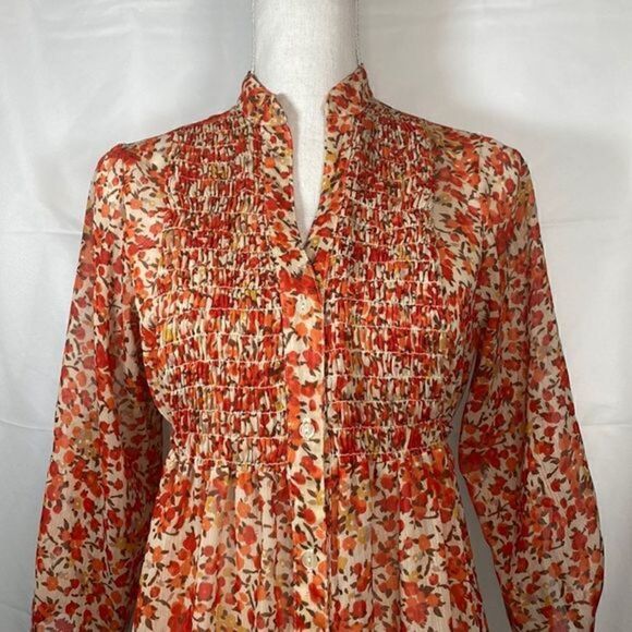 Like New Womens Autumnal Falling of the Leaves Balloon Sleeves Blouse Top - Picture 11 of 13